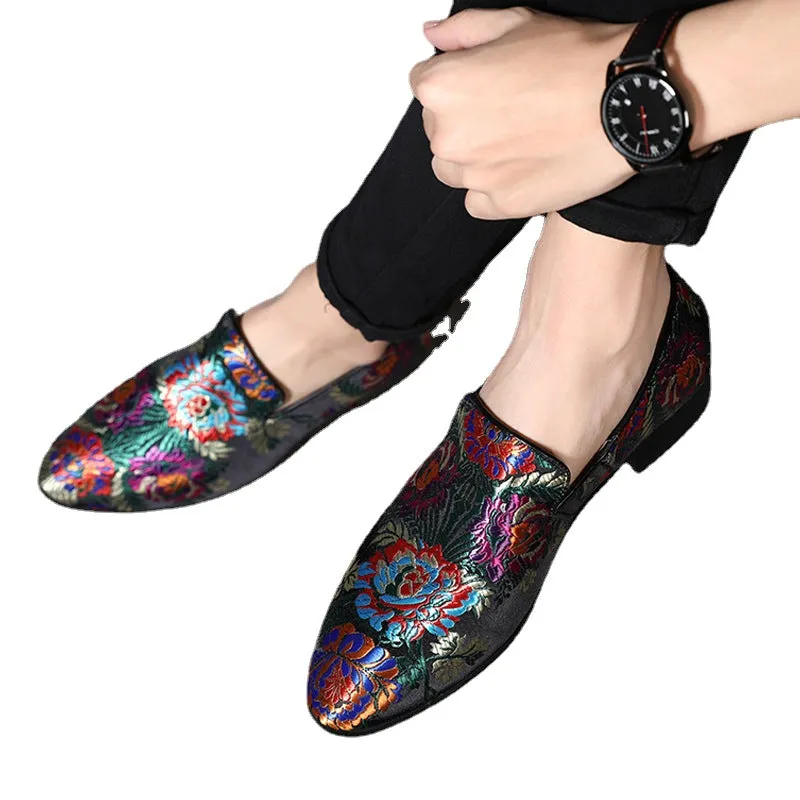 2023 spring new loafers breathable Chinese style trendy shoes men's silk embroidery men's shoes foreign agent