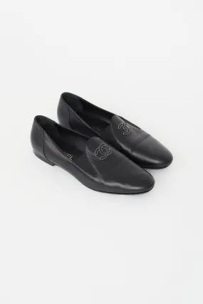 Black Leather CC Logo Loafer