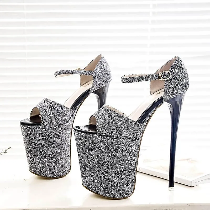 Club Sequin Platform Peep Toe High Heel Sandals