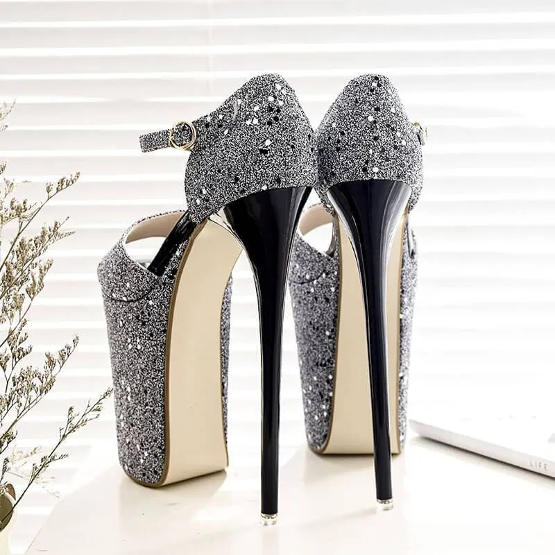 Club Sequin Platform Peep Toe High Heel Sandals