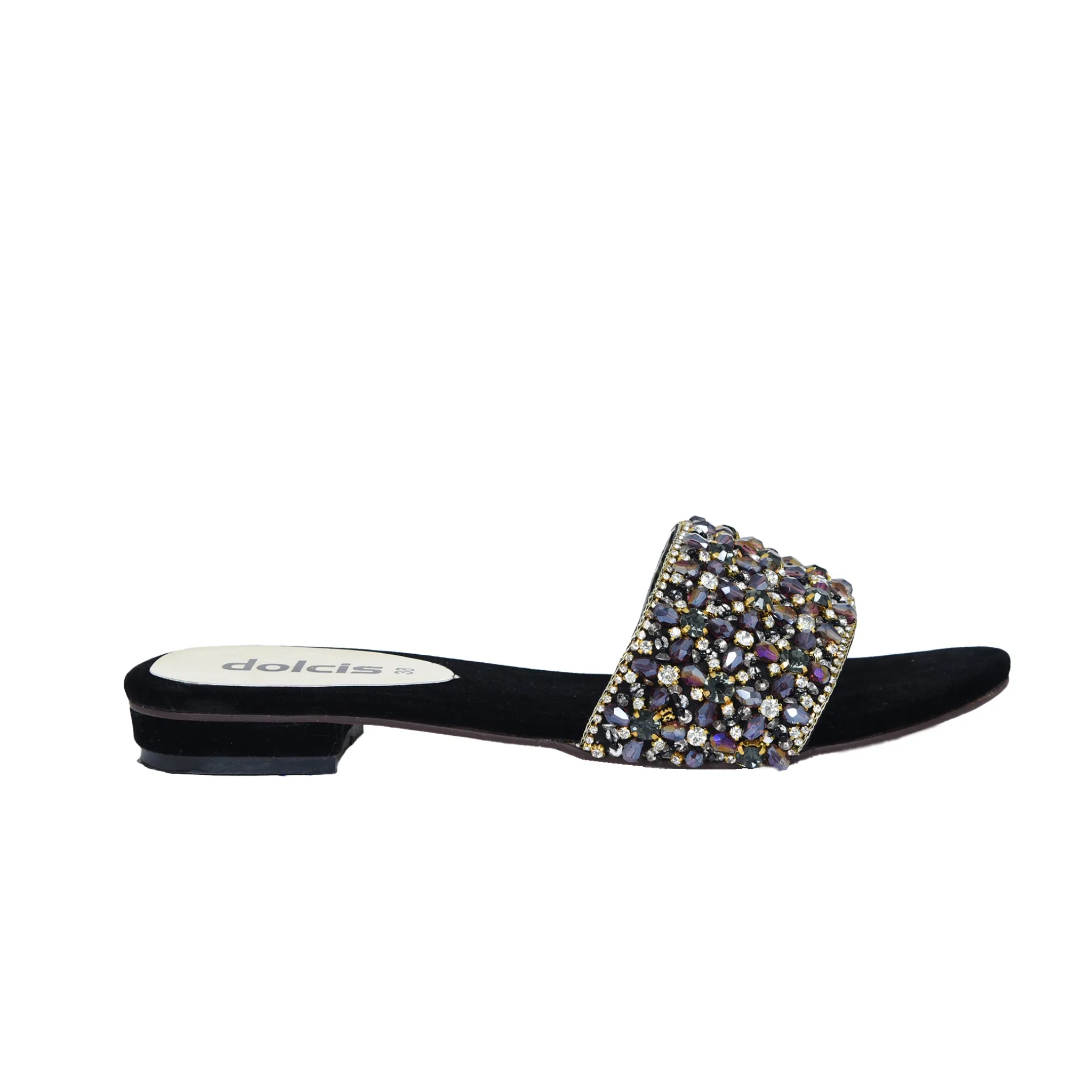 Elegant Black Beaded Flats | 509J-C
