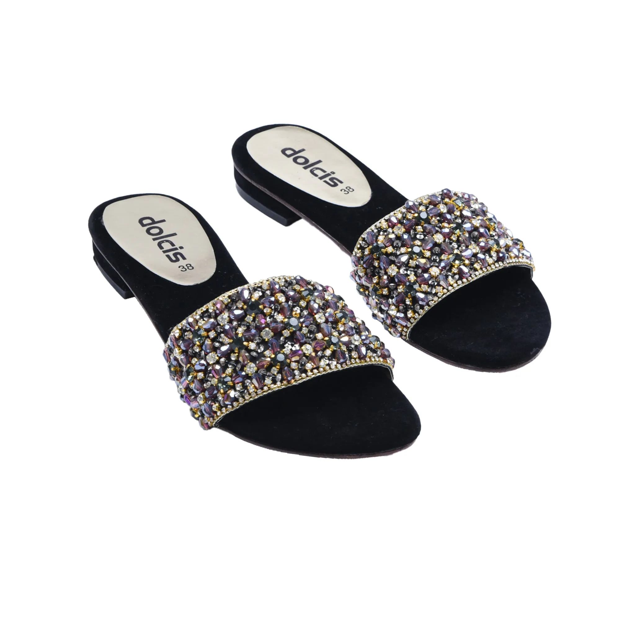 Elegant Black Beaded Flats | 509J-C