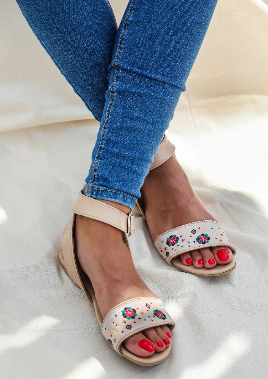 Floral Off-White Sandals