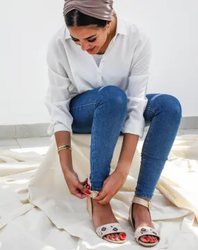 Floral Off-White Sandals
