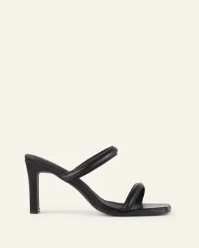 Klaudia Wide Fit Mid Heel Sandals Black Leather