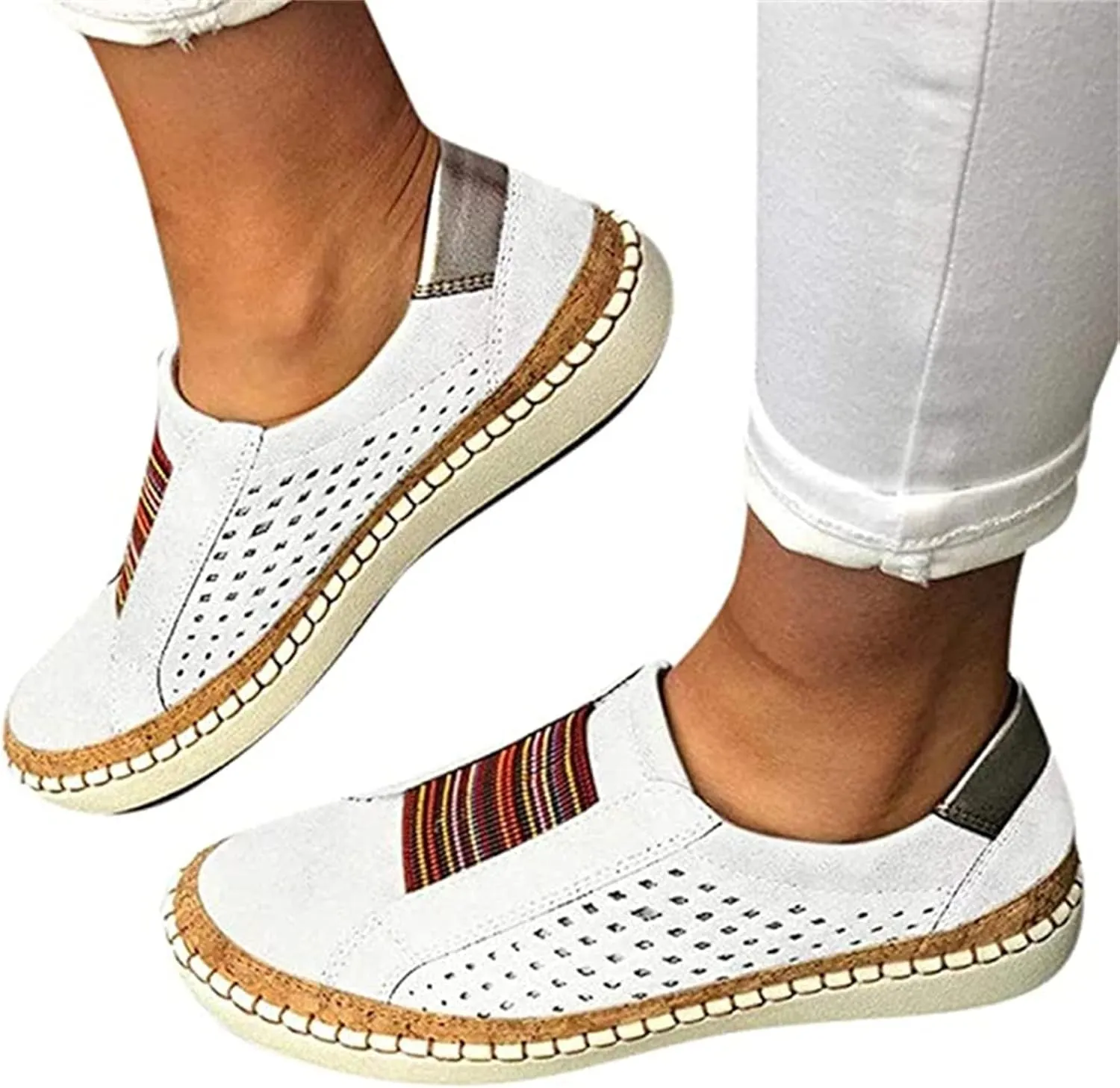 Ladmiple Shoes For Women Flats Comfortable Brown Women's Slip on Shoes Non Slip Fashion Canvas Sneakers Low Top Casual Shoes Dressy Summer Fashion Comfortable Walking Flats Loafers