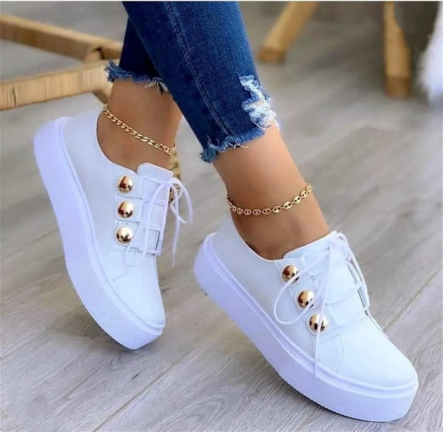 Lausiuoe Shoes for Women Sneakers Trendy Leather Slip On Sneakers Low Top Fashion Comfortable Casual Walking Flat Loafers
