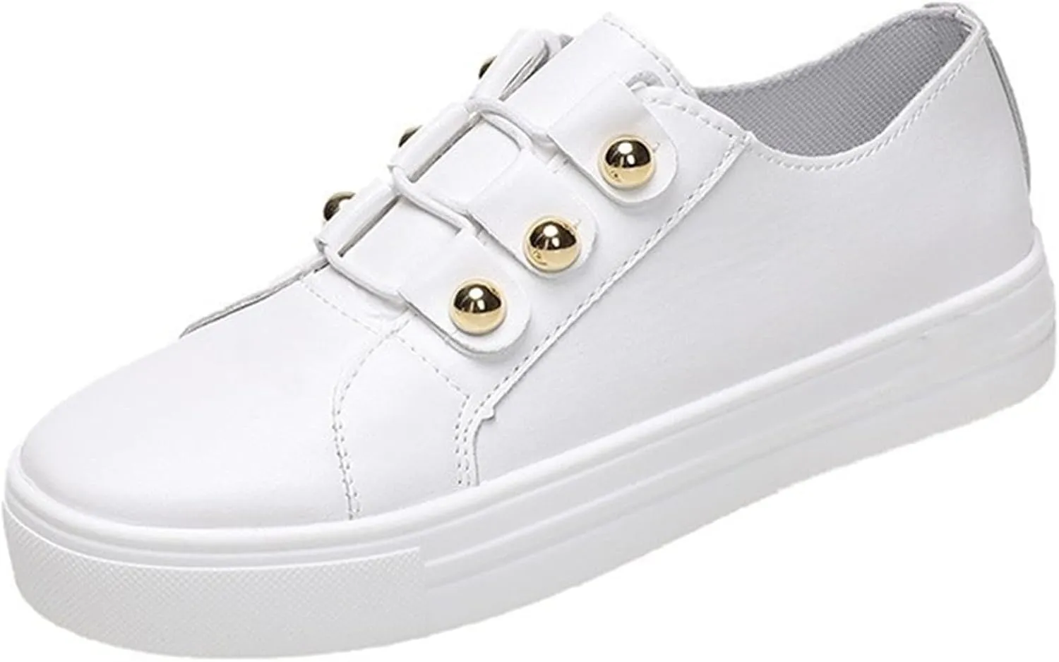 Lausiuoe Shoes for Women Sneakers Trendy Leather Slip On Sneakers Low Top Fashion Comfortable Casual Walking Flat Loafers