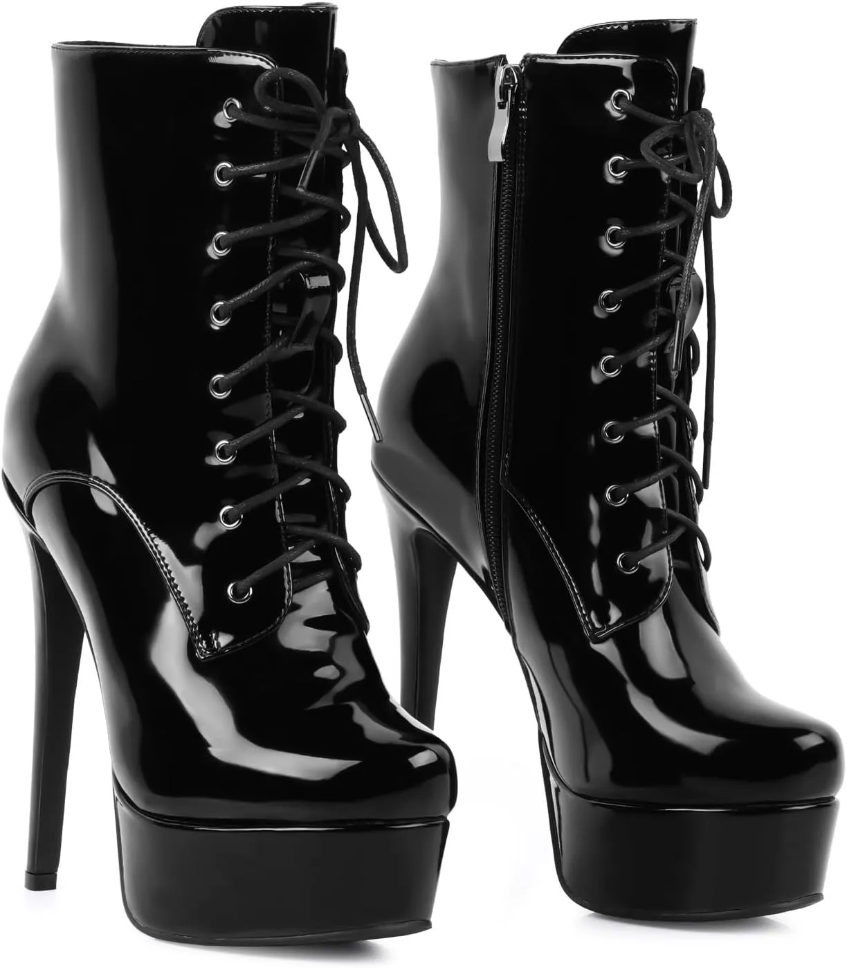 LingxiaUne Womens High Heel Boots Lace-Up Stiletto Platform Ankle Boots for Stylish Party & Stage