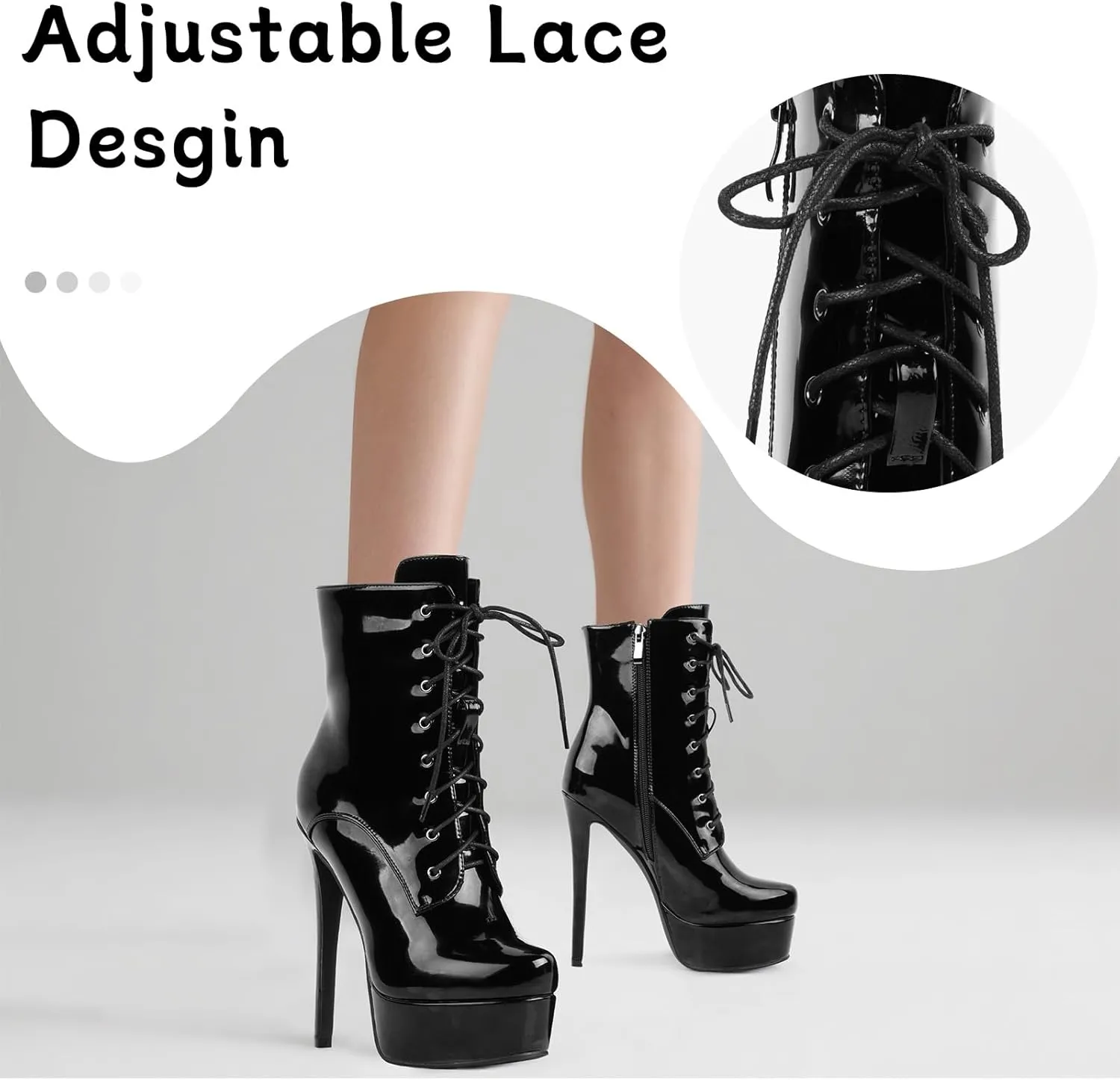 LingxiaUne Womens High Heel Boots Lace-Up Stiletto Platform Ankle Boots for Stylish Party & Stage