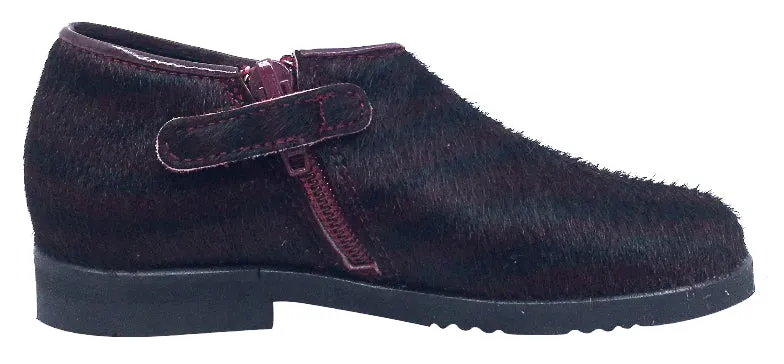 Luccini Girl's Half Patent Half Pony Hair Zip-Up Fashion Boots, Burgundy Patent/Burgundy Pony Hair