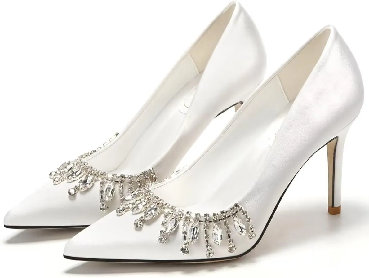 LUXINYU Women Pointed Toe Heels Elegant Stiletto Fashion Pearl Rhinestone Ladies Pumps Wedding Dress Shoes Comfortable Kitten Heels Work Shoes