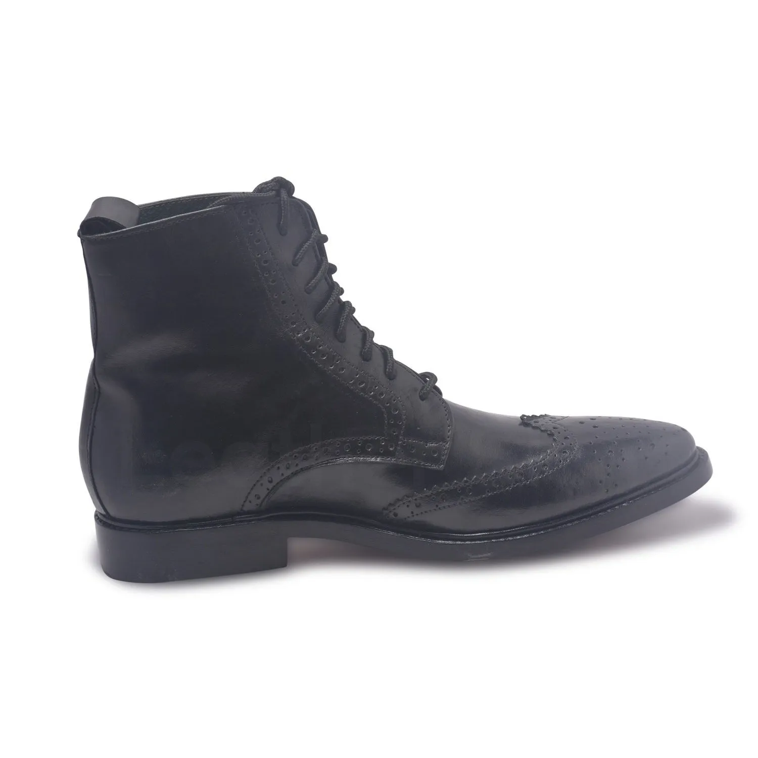 Men Black Wingtip Brogue Derby Leather Boots