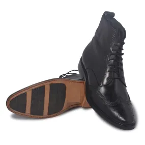 Men Black Wingtip Brogue Derby Leather Boots