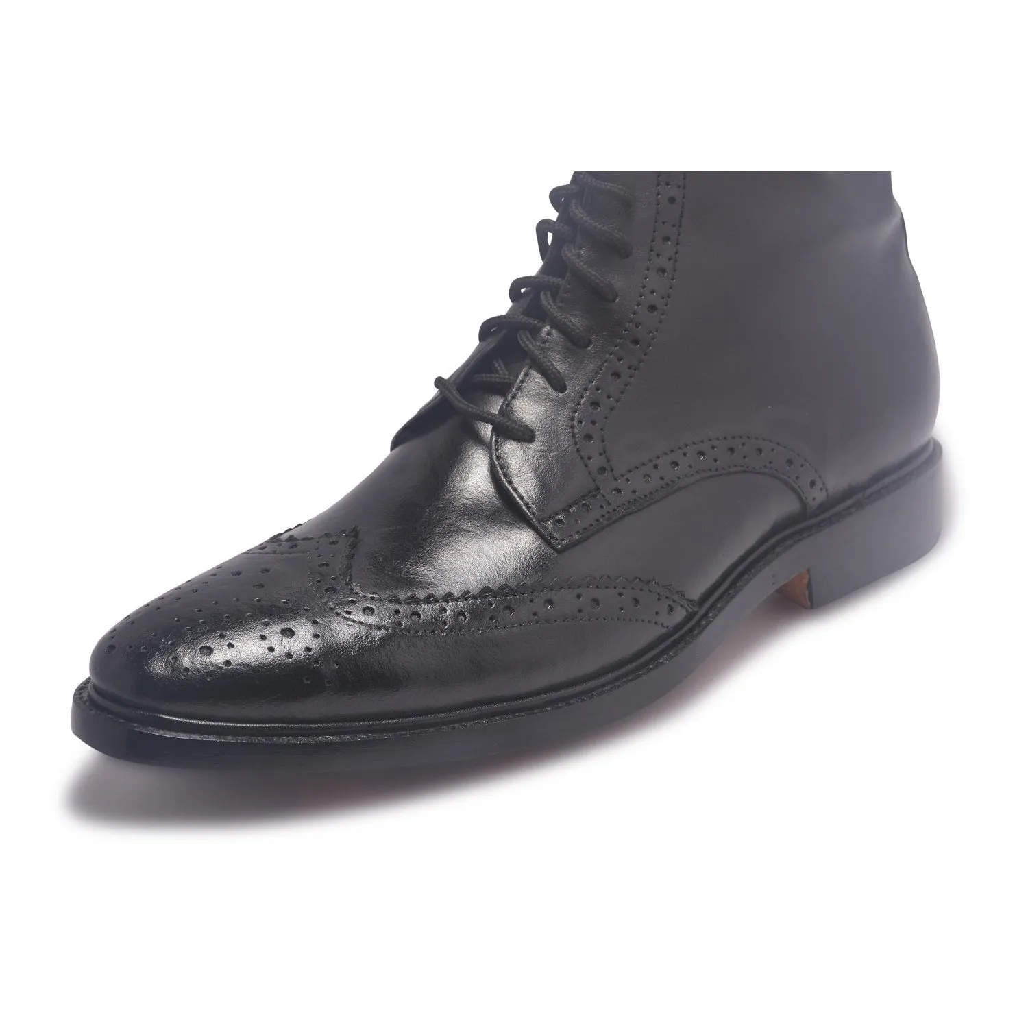 Men Black Wingtip Brogue Derby Leather Boots