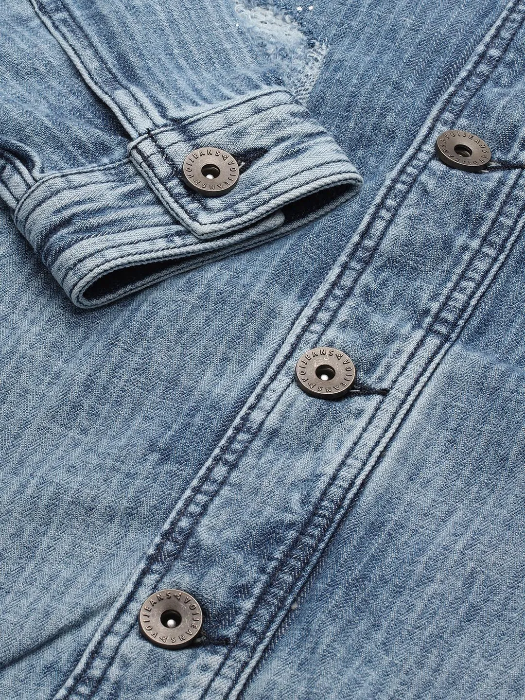 Men Light Blue Solid Denim Jacket