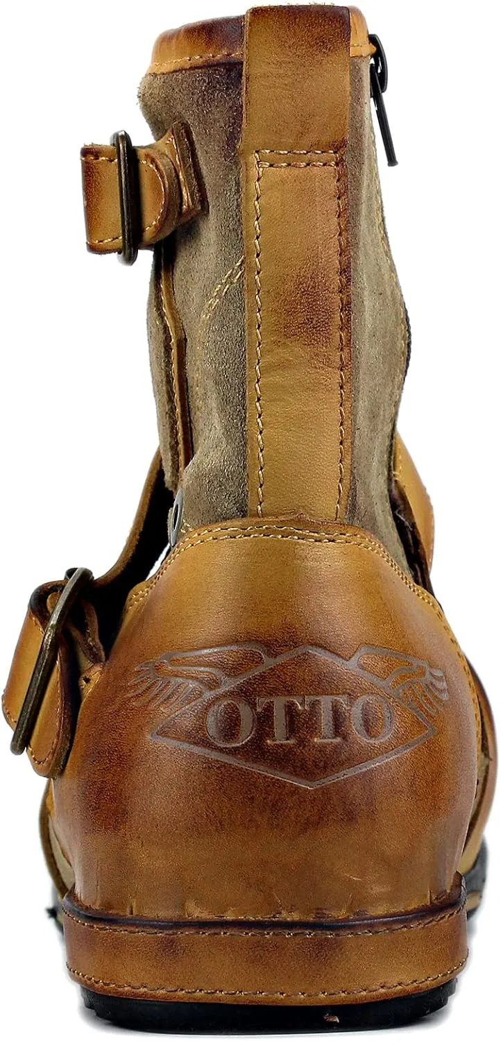 Men's Chukka Cowboy Stylish Motorcycle Hiking Fashion Casual Leather Ankle Side Zipper Boots CD-5008-1-Z-R