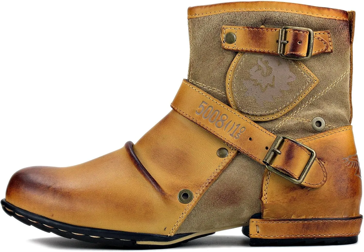 Men's Chukka Cowboy Stylish Motorcycle Hiking Fashion Casual Leather Ankle Side Zipper Boots CD-5008-1-Z-R