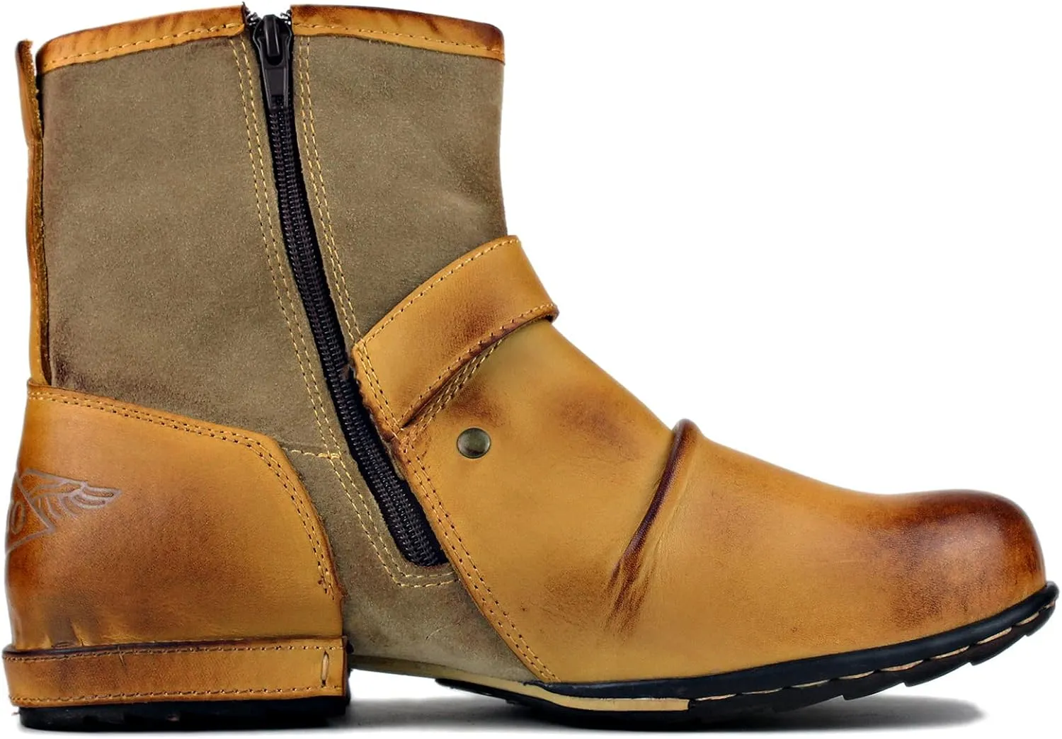 Men's Chukka Cowboy Stylish Motorcycle Hiking Fashion Casual Leather Ankle Side Zipper Boots CD-5008-1-Z-R