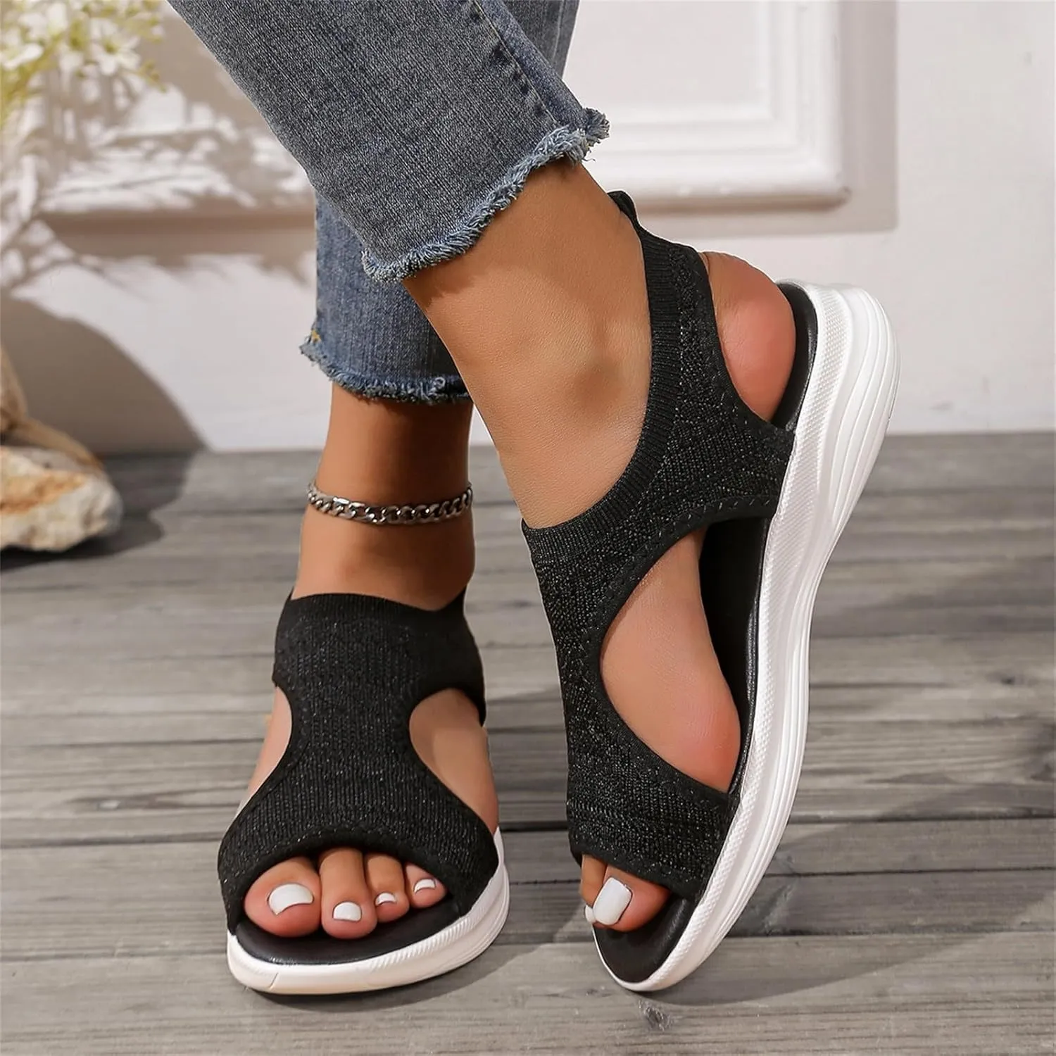 Orthopedic Sandals for Women Comfortable Walking Wedges Casual Open Toe Mesh Breathable Slip on Shoes Beach Slides
