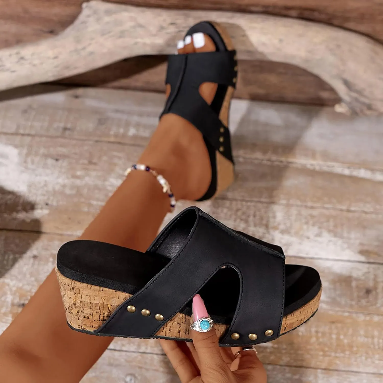 Platform Wedge Sandals for Women Summer Dressy Orthopedic Non Slip Slipper Sandals Fashion Open Toe Fabric Casual Slippers Concise Casual Summer Shoes