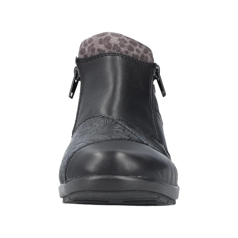 Rieker L4881-01 Ladies Black Leather Water Resistant Twin Zip Ankle Boots