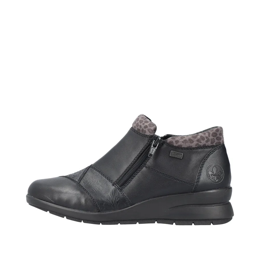 Rieker L4881-01 Ladies Black Leather Water Resistant Twin Zip Ankle Boots