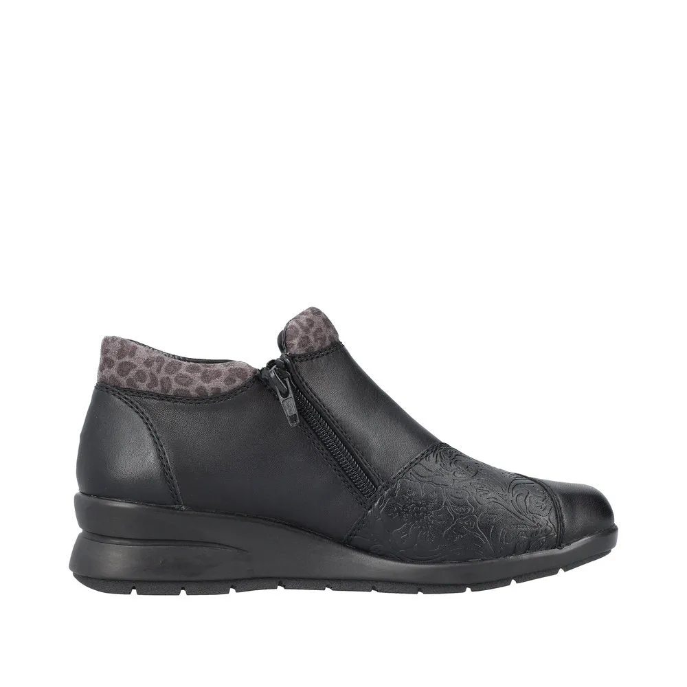 Rieker L4881-01 Ladies Black Leather Water Resistant Twin Zip Ankle Boots