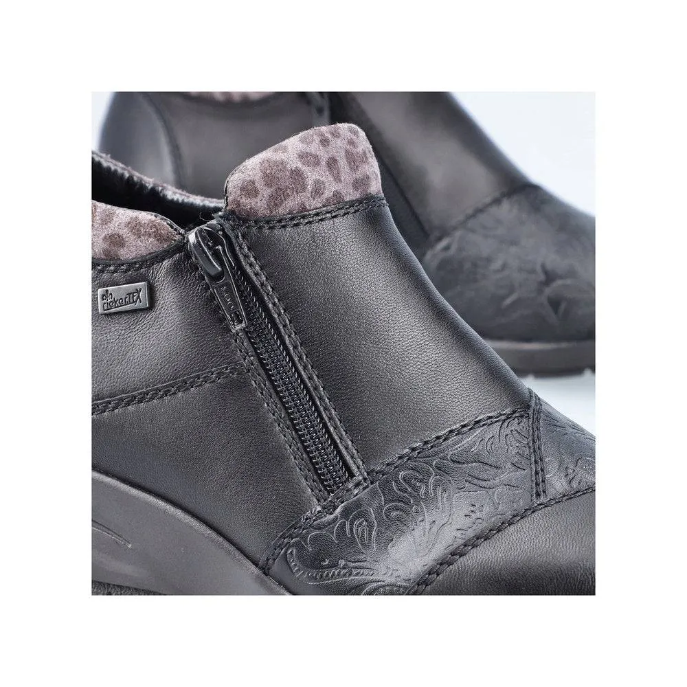 Rieker L4881-01 Ladies Black Leather Water Resistant Twin Zip Ankle Boots