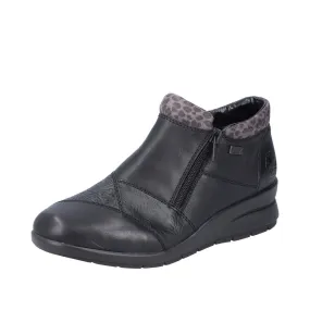 Rieker L4881-01 Ladies Black Leather Water Resistant Twin Zip Ankle Boots
