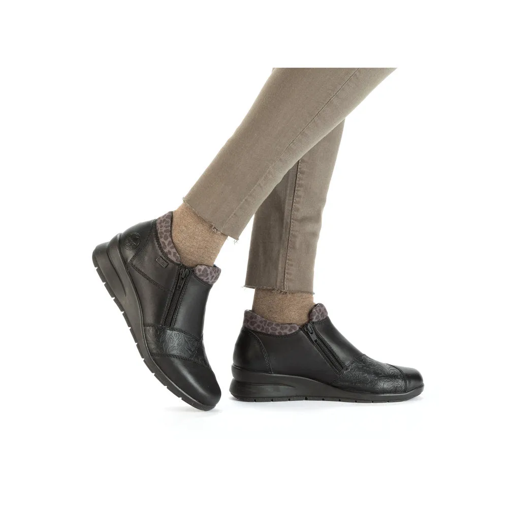 Rieker L4881-01 Ladies Black Leather Water Resistant Twin Zip Ankle Boots