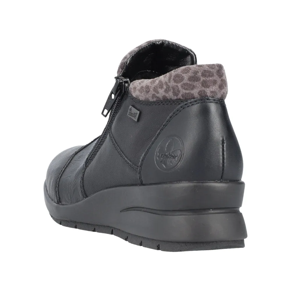 Rieker L4881-01 Ladies Black Leather Water Resistant Twin Zip Ankle Boots