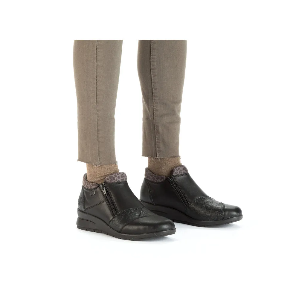 Rieker L4881-01 Ladies Black Leather Water Resistant Twin Zip Ankle Boots