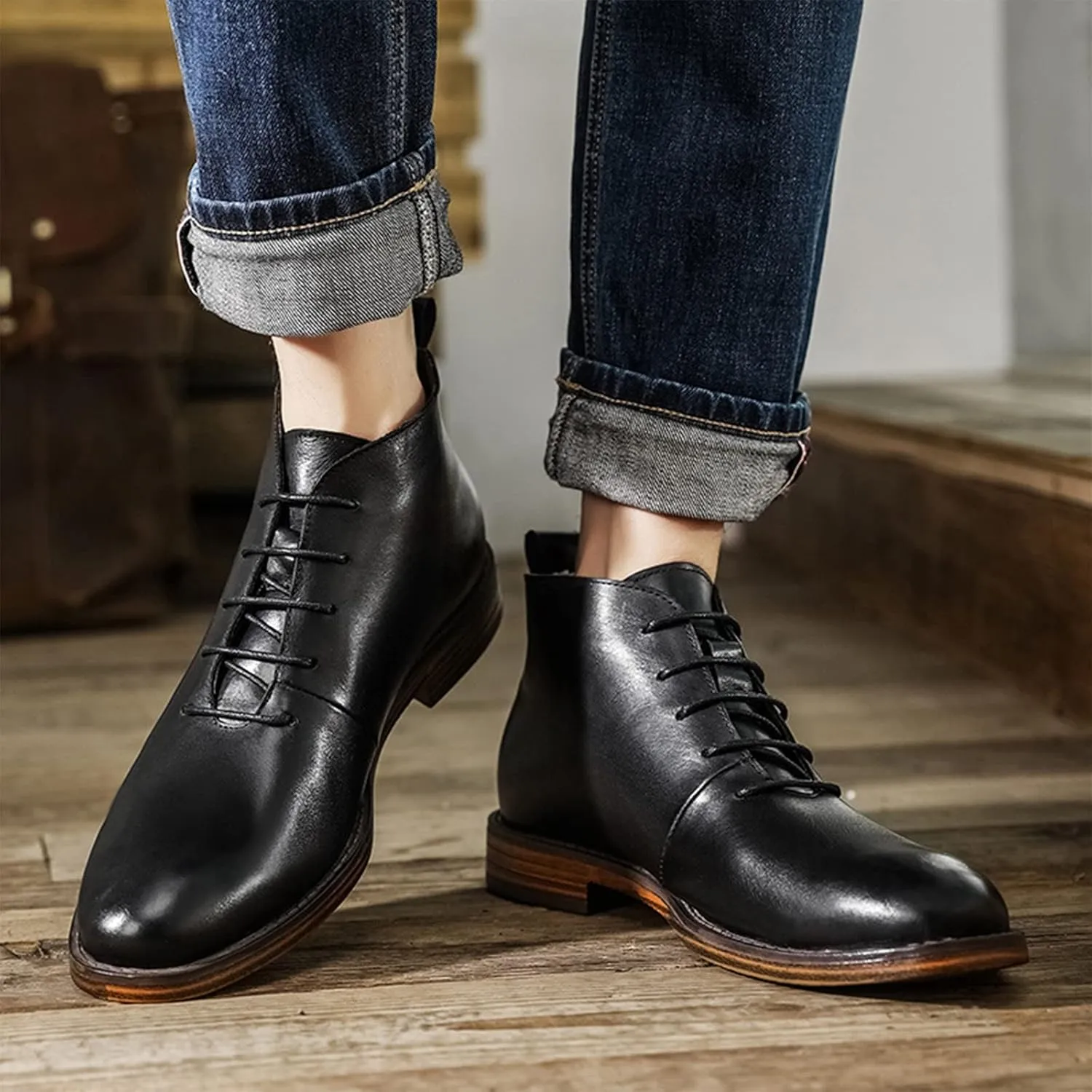 rismart Dress Stylish Boots Men Leather Ankle High Winter Shoes