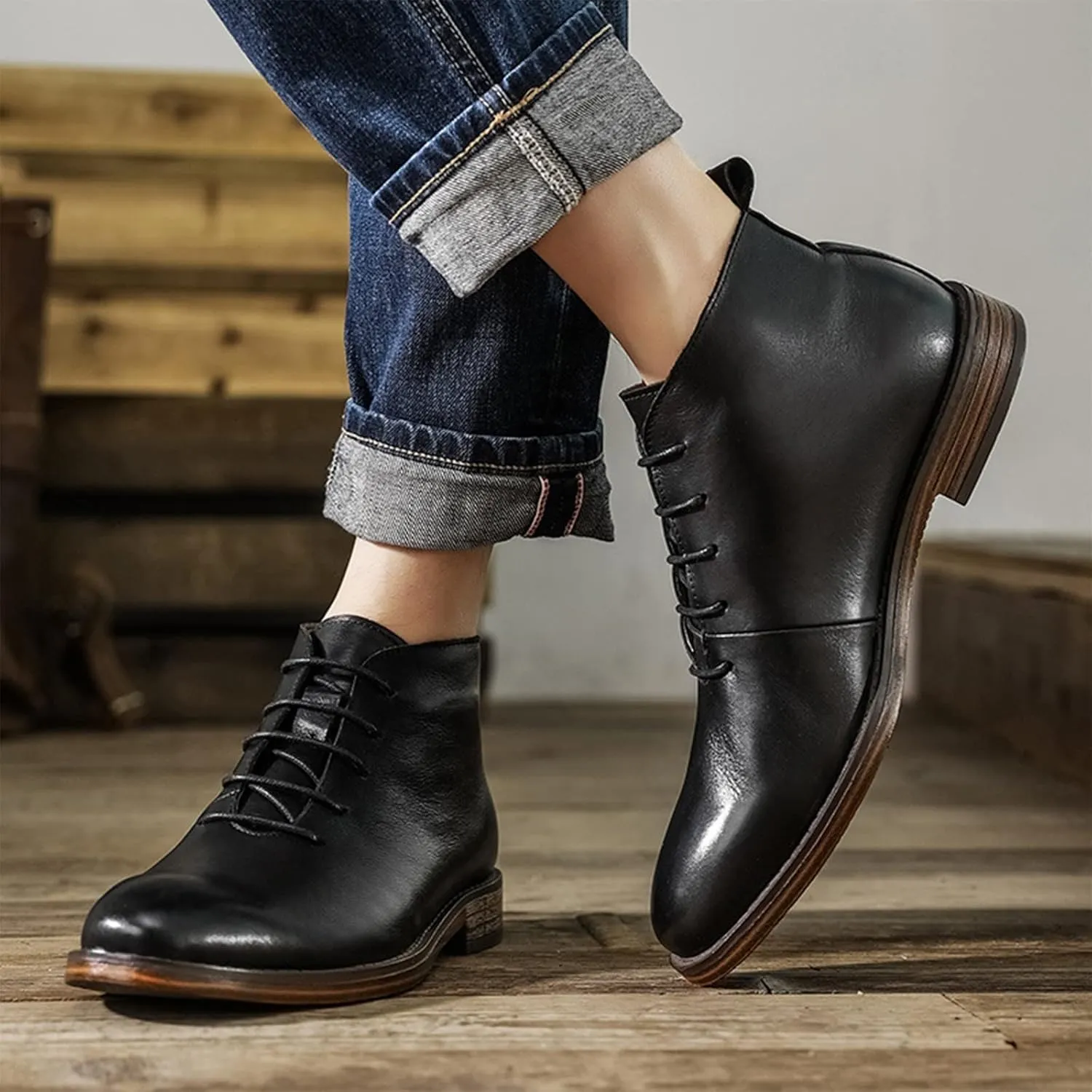 rismart Dress Stylish Boots Men Leather Ankle High Winter Shoes