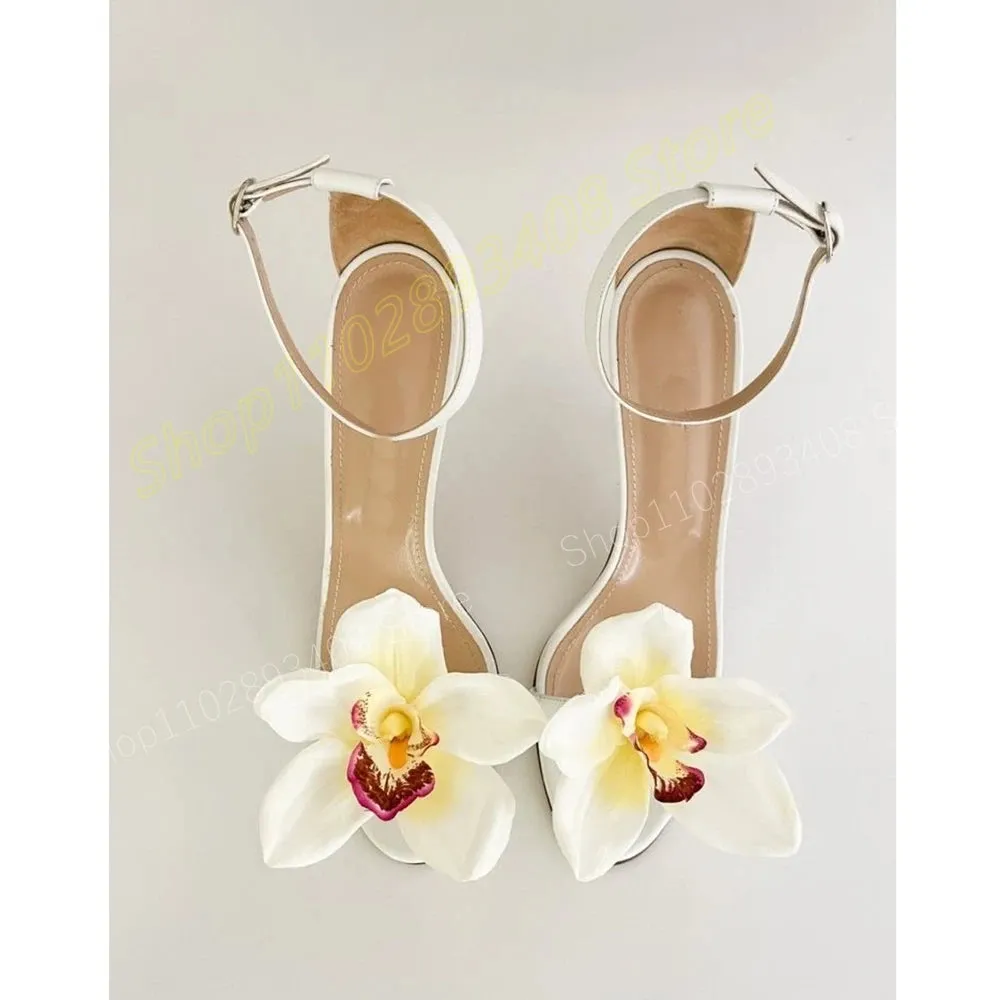 Rose Red Floral Ankle Strap Heels