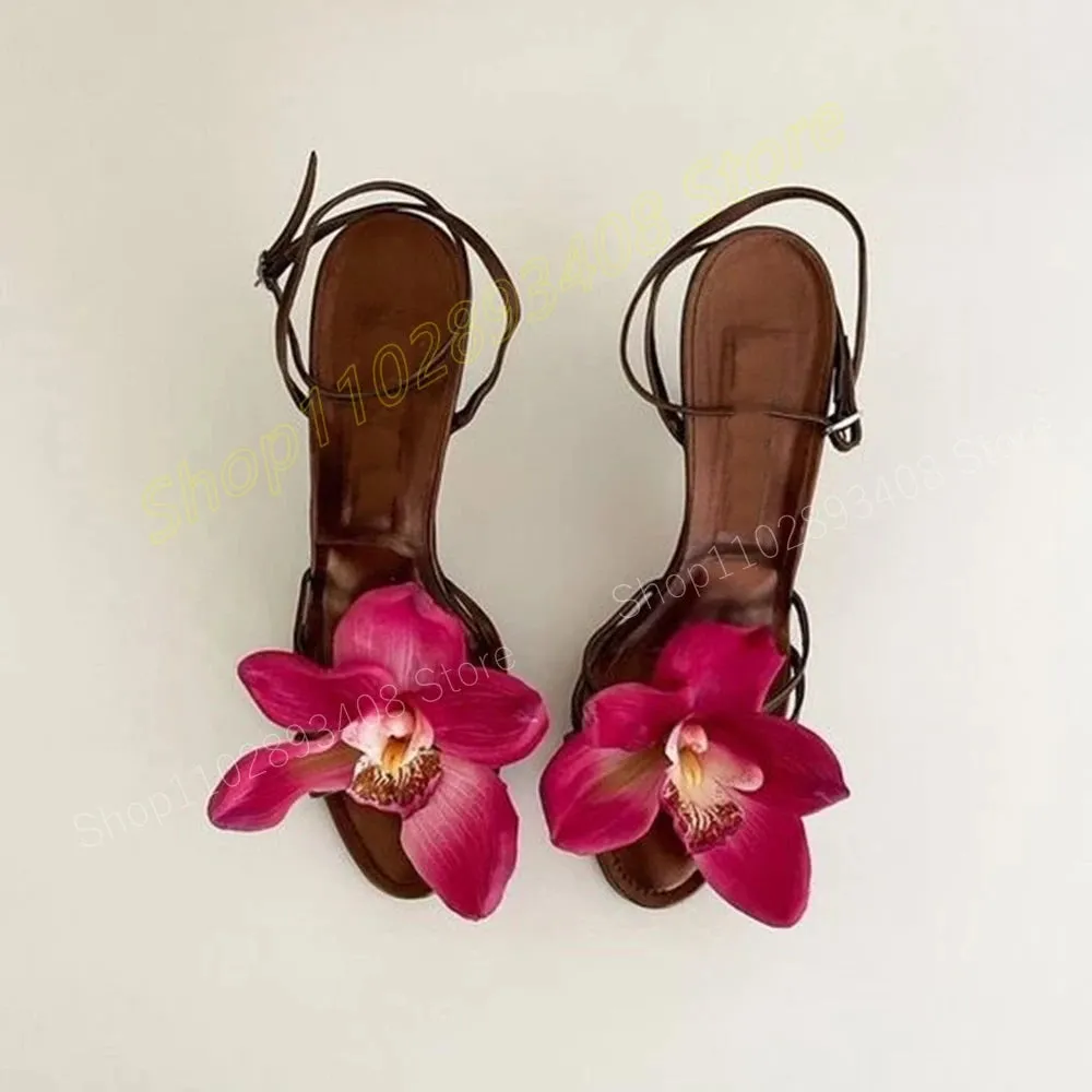 Rose Red Floral Ankle Strap Heels