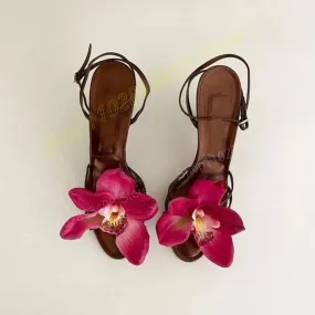 Rose Red Floral Ankle Strap Heels