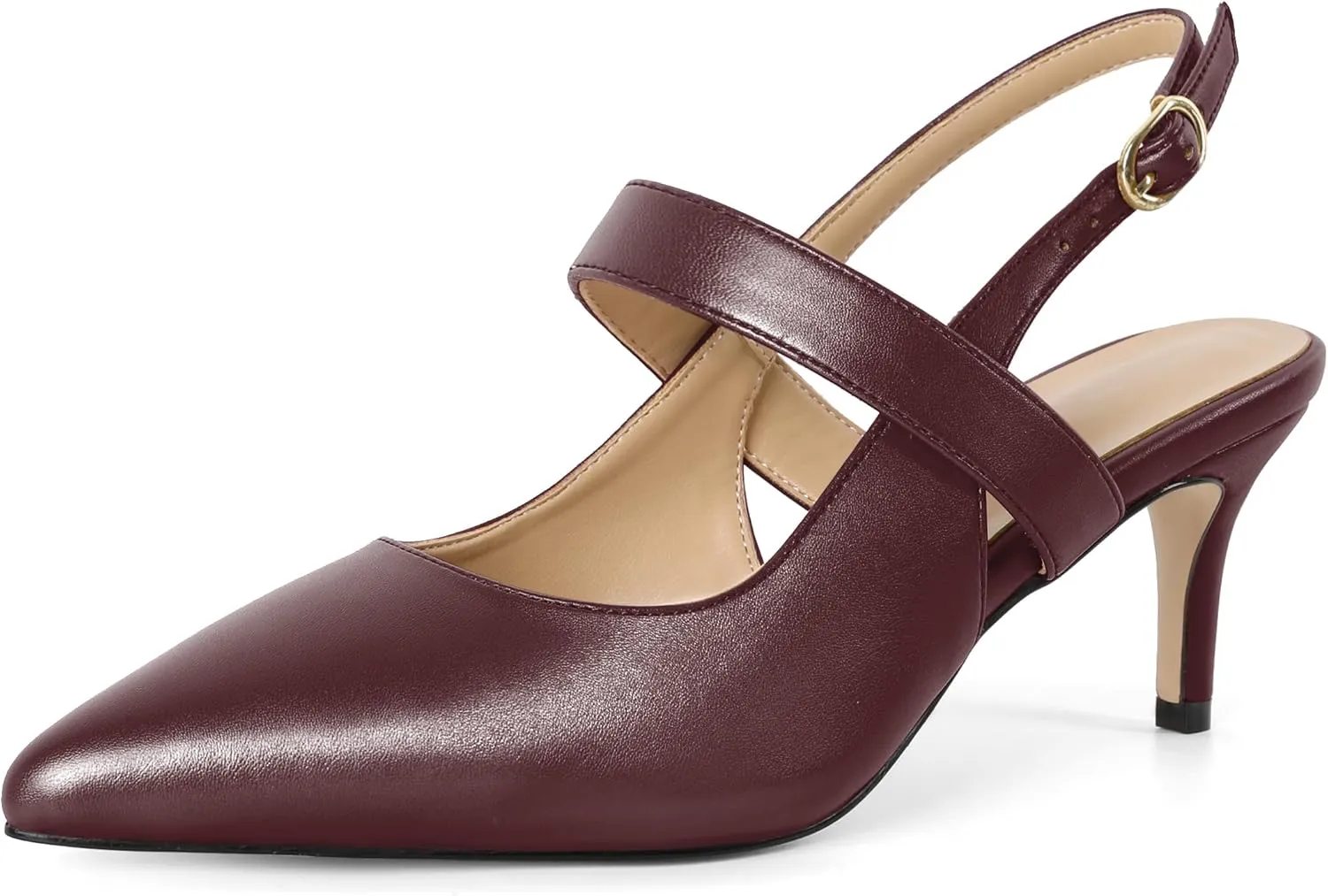 SAMMITOP Womens Slingback Kitten Heels Closed Pointed Toe Ankle Strap Pumps Elegant Casual Wedding Office Dressy Shoes 2.5 Inch