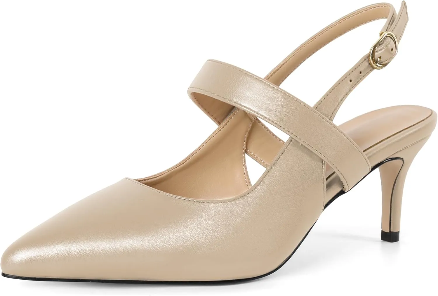 SAMMITOP Womens Slingback Kitten Heels Closed Pointed Toe Ankle Strap Pumps Elegant Casual Wedding Office Dressy Shoes 2.5 Inch