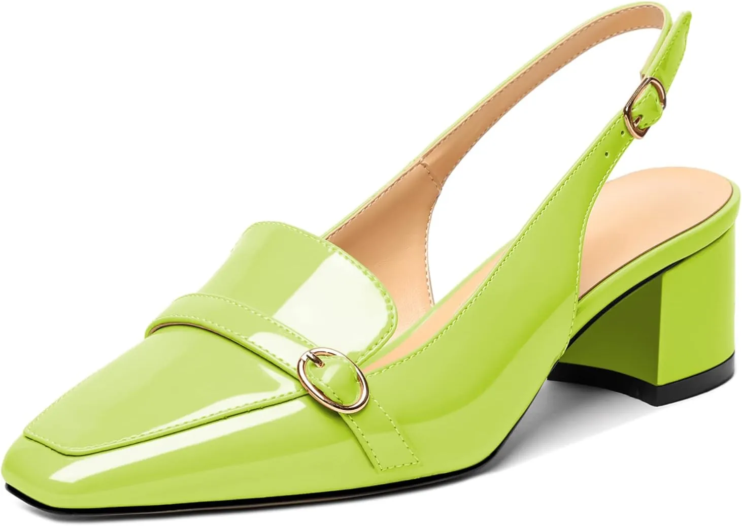 Soireelady Women Block Heel Pumps Slingback Mid Heels Adjustable Buckle Heels Elegant Formal Business Party Dressy Shoes Comfort 2Inch