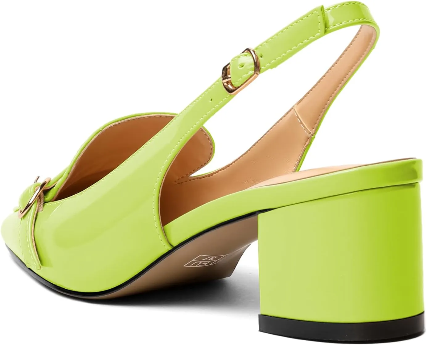 Soireelady Women Block Heel Pumps Slingback Mid Heels Adjustable Buckle Heels Elegant Formal Business Party Dressy Shoes Comfort 2Inch