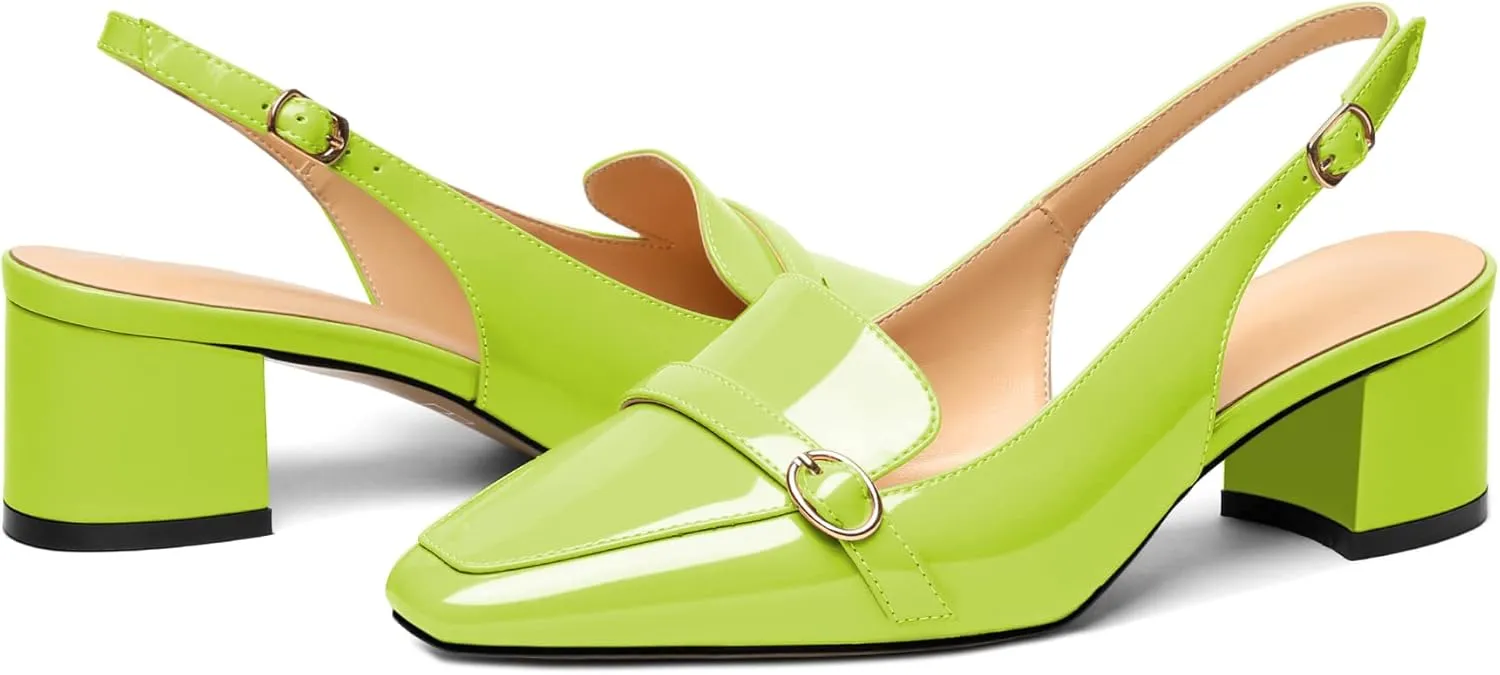 Soireelady Women Block Heel Pumps Slingback Mid Heels Adjustable Buckle Heels Elegant Formal Business Party Dressy Shoes Comfort 2Inch