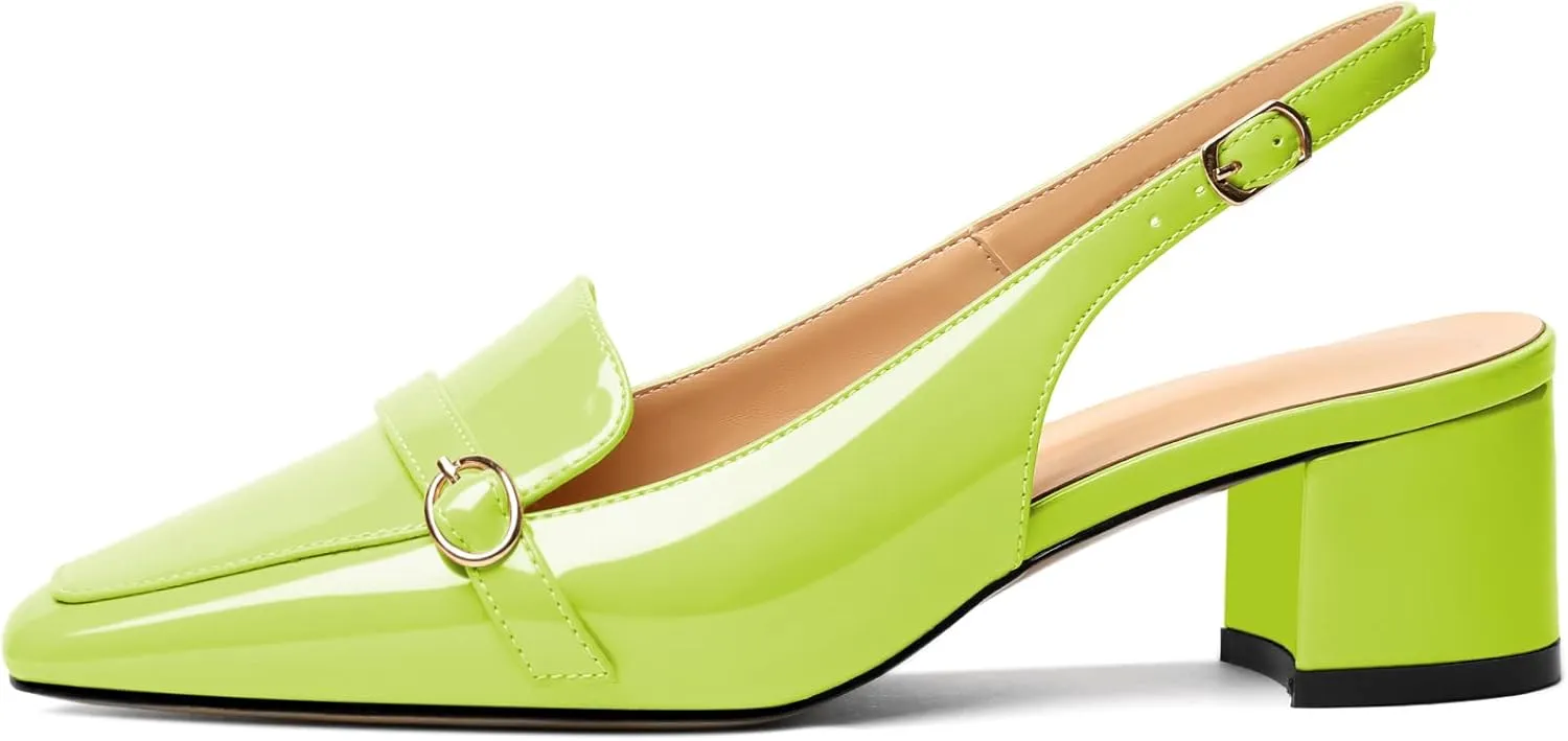 Soireelady Women Block Heel Pumps Slingback Mid Heels Adjustable Buckle Heels Elegant Formal Business Party Dressy Shoes Comfort 2Inch