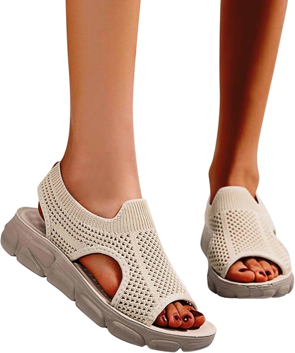 Summer Sandals for Women Hollow Out Breathable Casual Shoes Cushioned Footbed Arch-Support Outdoor Sandal