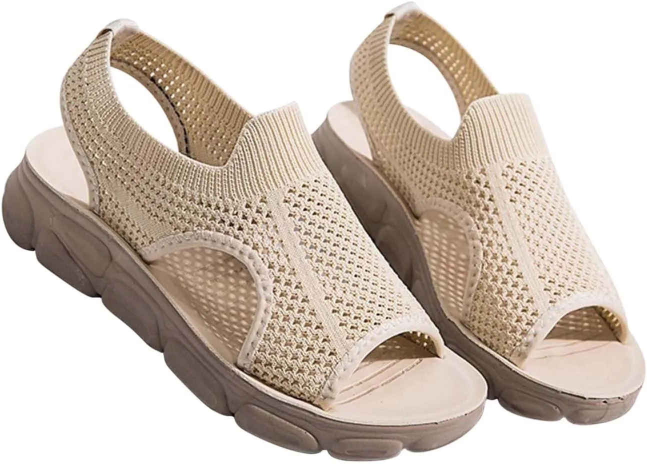 Summer Sandals for Women Hollow Out Breathable Casual Shoes Cushioned Footbed Arch-Support Outdoor Sandal