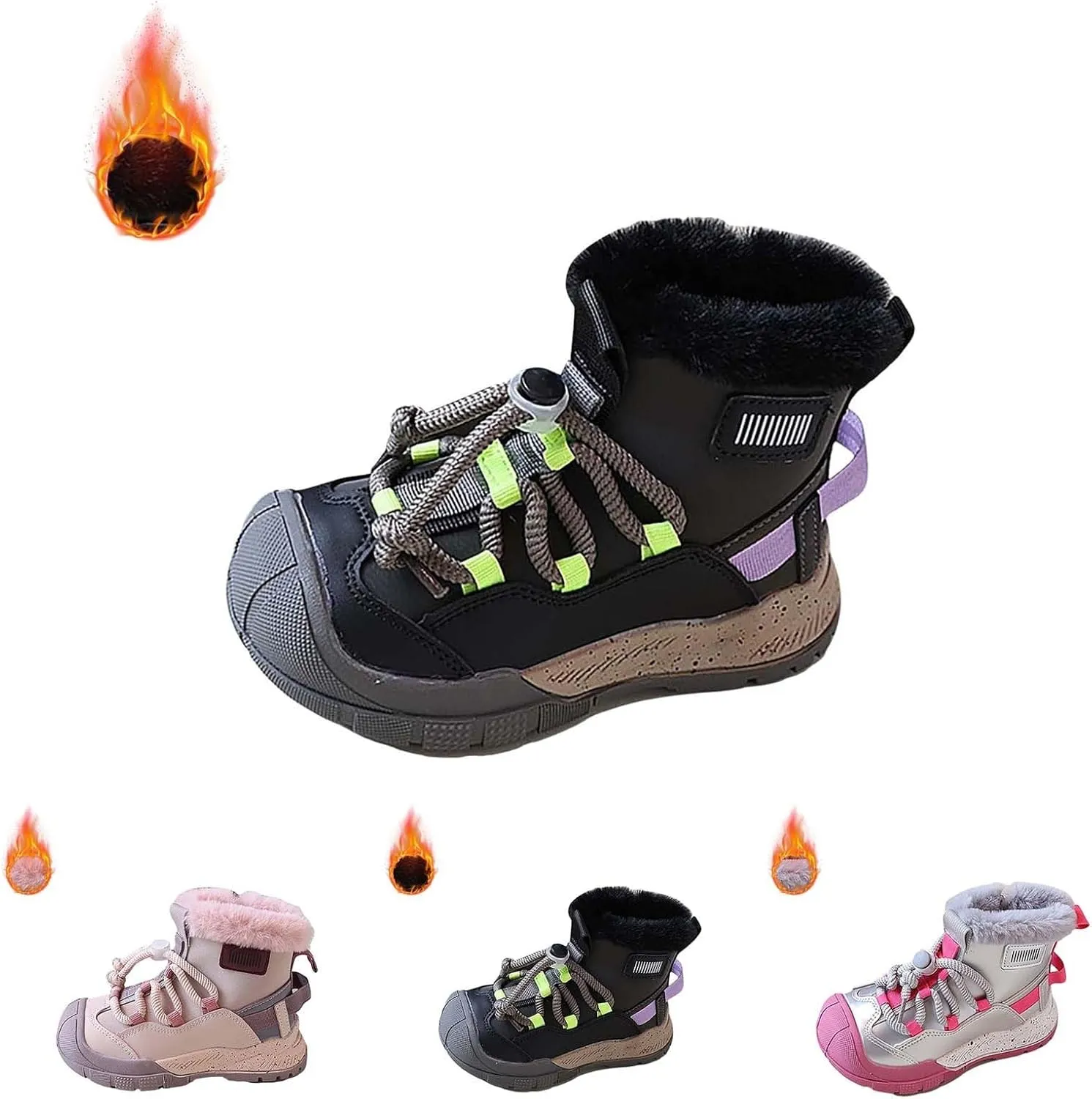 Toddler Kids Snow Boots Warm Comfortable Non Slip Mid Calf Outdoor Cozy Soft Platform Shoes with Adjustable Strap