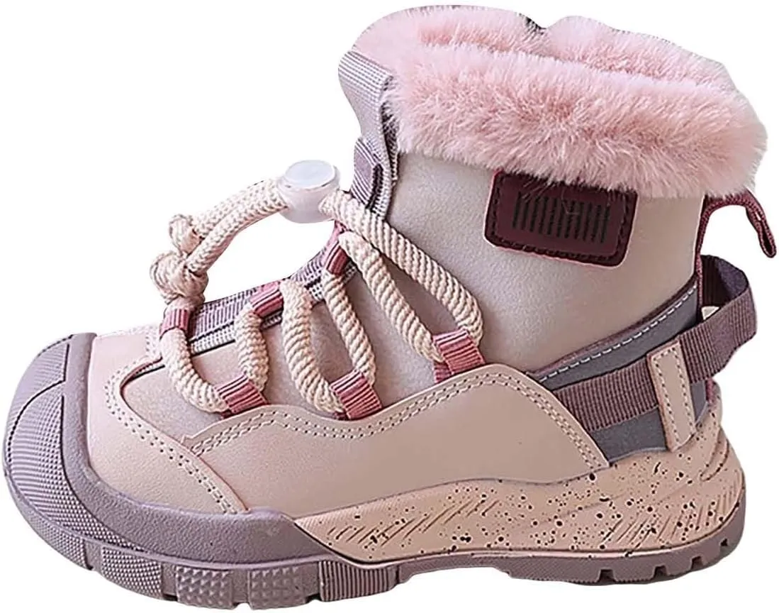 Toddler Kids Snow Boots Warm Comfortable Non Slip Mid Calf Outdoor Cozy Soft Platform Shoes with Adjustable Strap