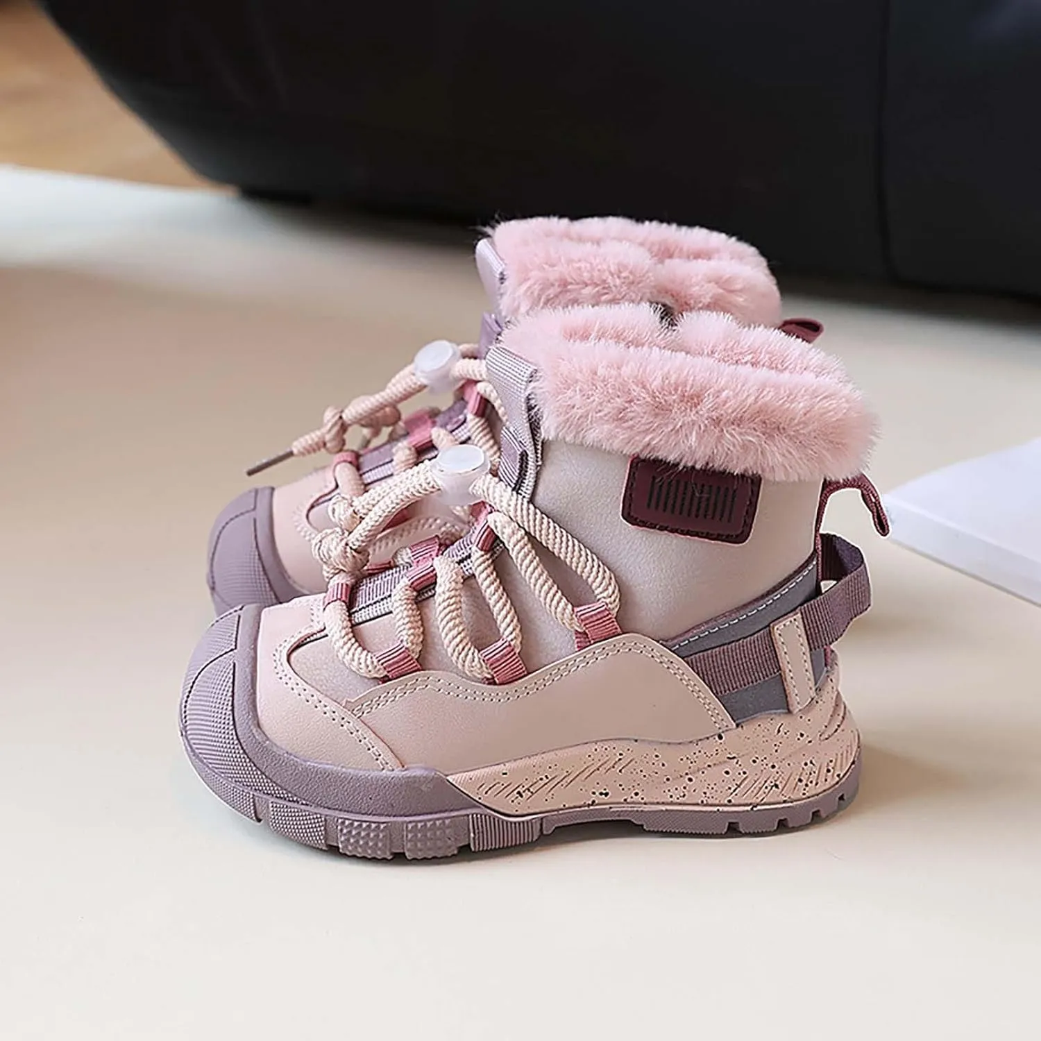 Toddler Kids Snow Boots Warm Comfortable Non Slip Mid Calf Outdoor Cozy Soft Platform Shoes with Adjustable Strap