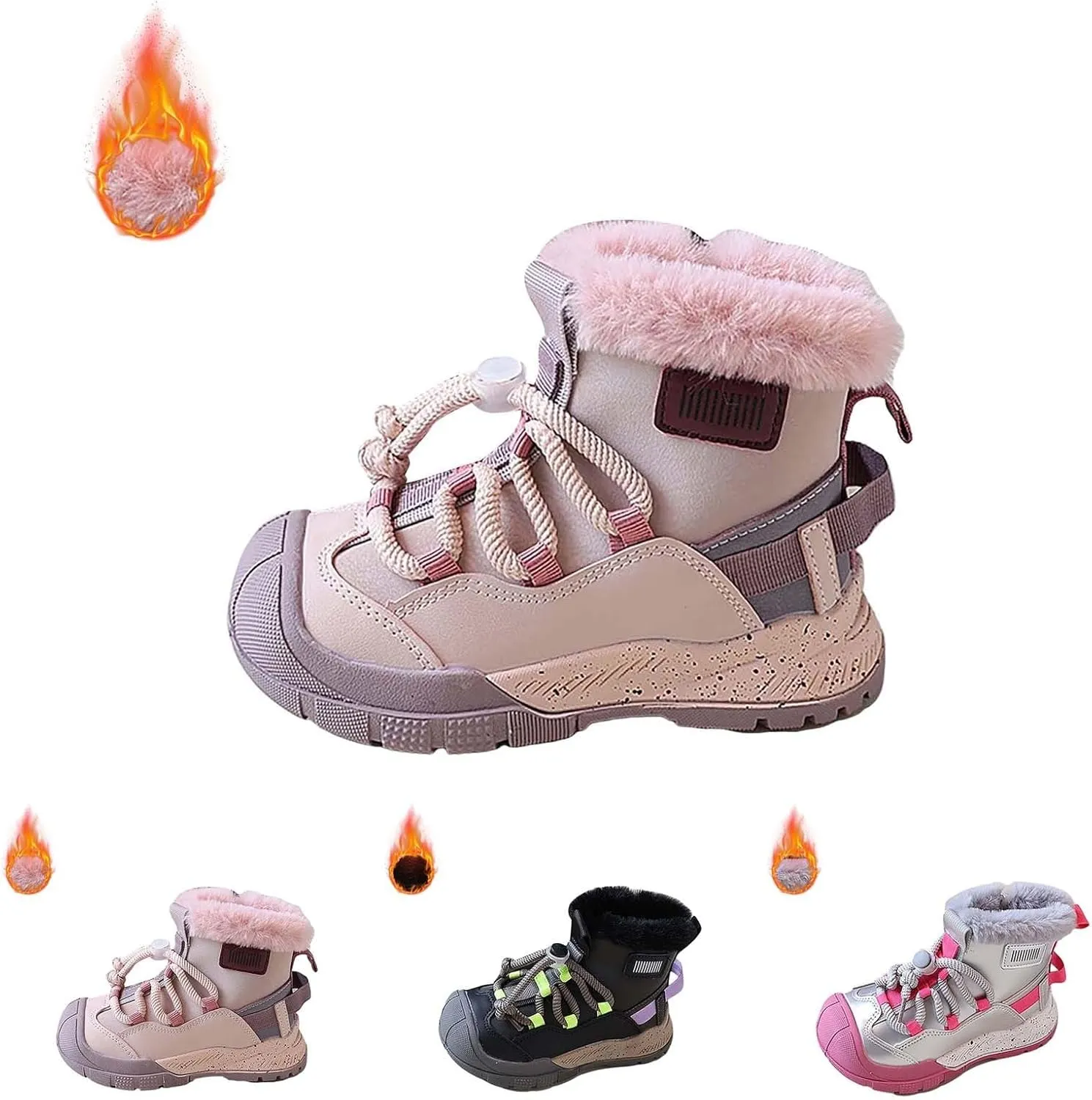 Toddler Kids Snow Boots Warm Comfortable Non Slip Mid Calf Outdoor Cozy Soft Platform Shoes with Adjustable Strap